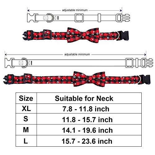 Malier Christmas Dog Collar and Bow tie with Classic Snowflake Pattern, Adorable Collar with Light Release Buckle Pet Accessories for Puppy Dogs Cats Pets - S