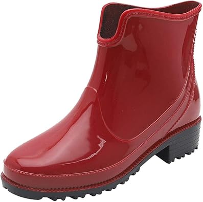 Amazon Sucute ファッションレインブーツ ショートブーツ レインブーツ 雨靴 ファスナーシューズ レディース ショートブーツ カジュアル 防水 レインシューズ 滑り止め 梅雨シーズン 軽量 通勤 通学スポーツ 36 41 36 赤 Sucute レインシューズ