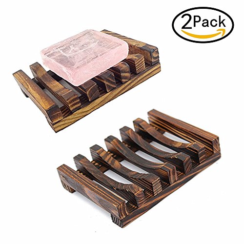 Soap Case Holder, Angel&store (2 Pcs) Bathroom Wooden Soap Dish Holder, Sink Deck Bathtub Shower Dish Rectangular Hand Craft Natural Wooden Holder