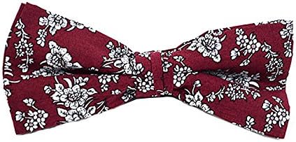 Selini Men's Floral Patterned 100% Cotton Banded Formal Bow Tie, Wine Botanical