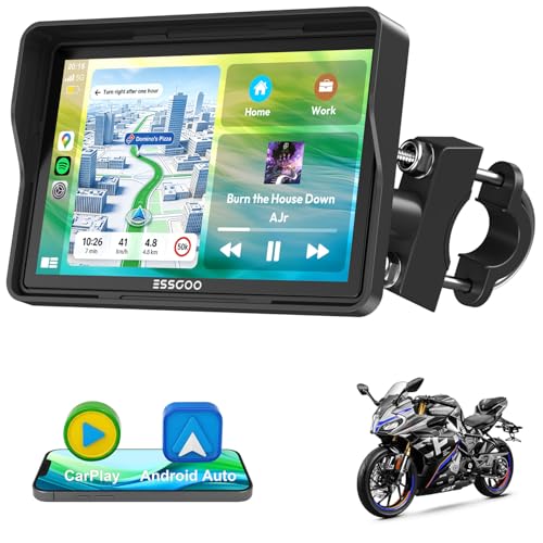 ESSGOO CarPlay Moto 5 Inch IPS Touch Screen with CarPlay & Android Auto Wireless, Waterproof Motorcycle GPS, Bluetooth Music, Navigation, Siri Support, Easy Installation & Disassembly