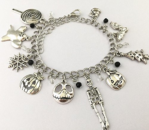 J&C Family Owned Nightmare Before Christmas 10 Charms Lobster Clasp Bracelet w/Gift Box