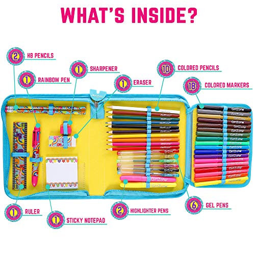 GirlZone: Jumbo Arts and Crafts Filled Stationery Pencil Case for Girls