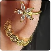 2 Pairs Ear Cuff Earrings for Women 14K Gold Plated Non Tarnish Gold Ear Cuffs Set Cute Fake Piercings Earings Rhinestones Clip On Earrings Wraps Jewelry