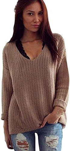 EFINNY Women's V-Neck Wool Sweatshirt Long Sleeve Pullover Sweaters Blouse