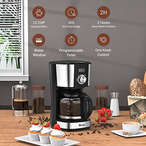 Wamife Programmable Coffee Maker, 12 Cup Drip Coffee Brewer Timer