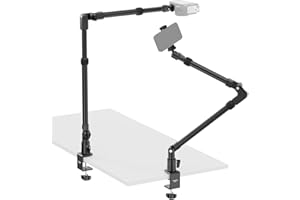 NEEWER 45.5" Overhead Camera Desk Stand, Aluminum 4 Section Magic Mic Boom Arm with C Clamp Mount Phone Holder, for Webcam LE