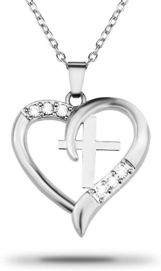 Azelias Selling Out Fast! Beautiful Silver Christian Cross Heart Pendant I Love Jesus Necklace,Jewelry with a Luxury Gift Bag for Easy Gift Giving