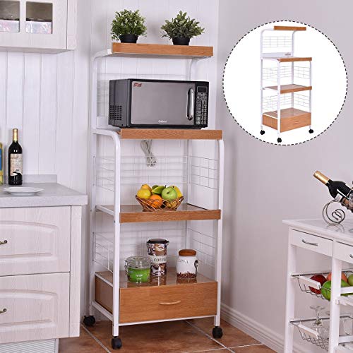 Kitchen & Dining Cart, 3-Tier Rolling Kitchen Microwave Oven Stand Cart with Electric Outlet