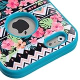 Iphone 6 case, Slim Fit IPhone 6 (4.7 inch) Hybrid Triple Layer Tuff Verge Merge Shield Heavy Duty Hard Cover Fitted Skin Case Protector + Clear LCD Screen Protector Shield Guard + Touch Screen Stylus Pen (Hawaiian Tribal Teal Verge)