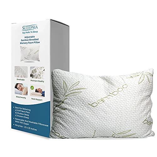 Sleepsia Bamboo Pillow (King Size 35"x20") Soft Shredded Memory Foam