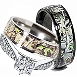 Mens & Womens Camo Engagement Wedding Rings Set Silver & Titanium