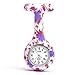 Top Plaza Women's Girls' Fashion Floral Nurse Clip-on Fob Brooch Silicone Jelly Hanging Pocket Watch, Pack of 2