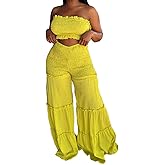 Yuopeid Women's Sexy 2 Piece Outfits Sleeveless Tube Crop Tops and Loose Wide Leg Pant Set
