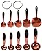 Measuring Spoons and Cups Set in Rustic-Copper plus 2 Clip Rings by Silky Road | Dishwasher Safe | Black Rubber Grips | Stackable Nesting Copper-Plated Stainless Steel