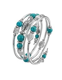 Pulsera de cuentas de ágata natural en capas de color turquesa, regalo para mujeres y niñas