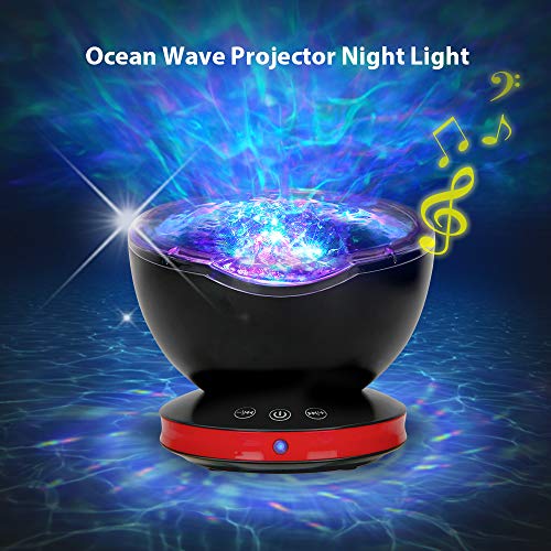 [Upgrade Version] Remote Control Ocean Wave Projector, Dostyle Light Projector 12 LEDs & 7 Colors Changing Modes Night Light and Built-in Mini Music Player for Kids Adults Bedroom Living Room- Black