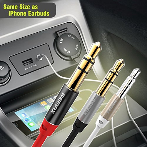 Audio Cable Male to Male 3.5mm Auxiliary Cable with Gold Plated Connectors for Apple, Android Smartphones, Tablet and MP3 Players - Standard Packaging (Black)