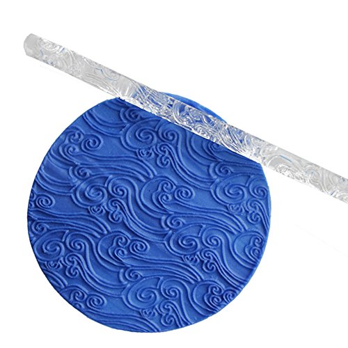 Textured Rolling Pin, Acrylic Rolling Pins Non-Stick Sugar-craft Cake Decoration Colorful Fondant Pasta Roller Embossed Patterned Mold DIY Lightweight Rolling Pin Kitchen Accessories(style B)
