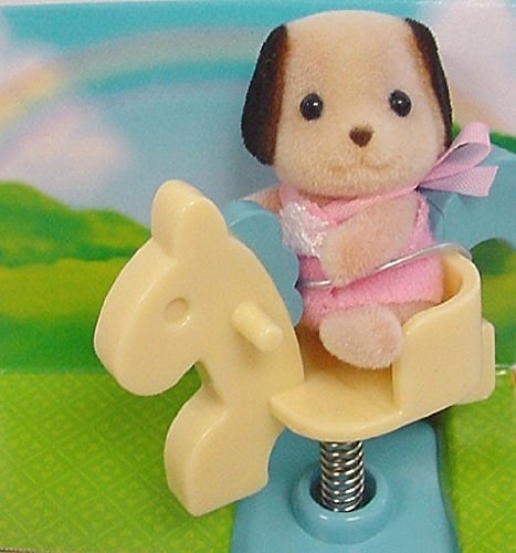 Calico critters - baby carry case - beagel on spring horse