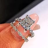 Metmejiao Engagement Rings for Women Sterling Silver Cubic Zirconia Wedding Bridal Ring Set Shiny Full Diamond Zircon Rings Sets of 2PCS Cushion Cut Diamonds Stone Engagement Wedding Band Ring 8
