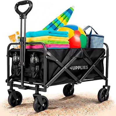 Carrinho Dobrável com Rodas – Carrinho de Praia, Jardim e Supermercado | Carrinho de transporte dobrável, cabo telescópico, tecido resistente e impermeável (75KG - S (70x42x47cm) Modelo novo)