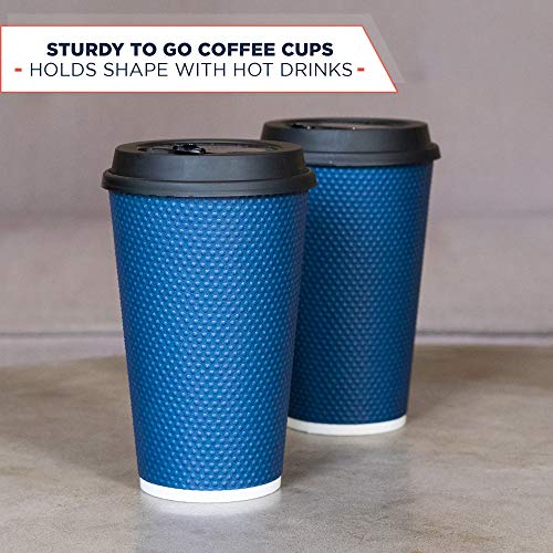 Glowcoast Disposable Coffee Cups With Lids - 16 oz To Go Coffee Cup With Lid (70 Set). Large Togo Travel Paper Hot Cups Insulated For Hot and Cold Beverage Drinks, No Sleeves Needed (Midnight Blue) - Thumbnail 4