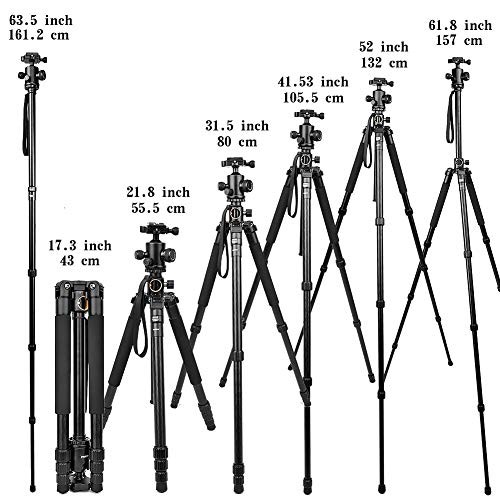 Horizontal Tripod,62''Camera Tripod & Monopod for DSLR, Professional