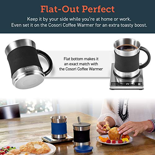 COSORI Coffee Mug with Lids Set of 2, Stainless Steel Cups with Heatresistant Handle & Slip
