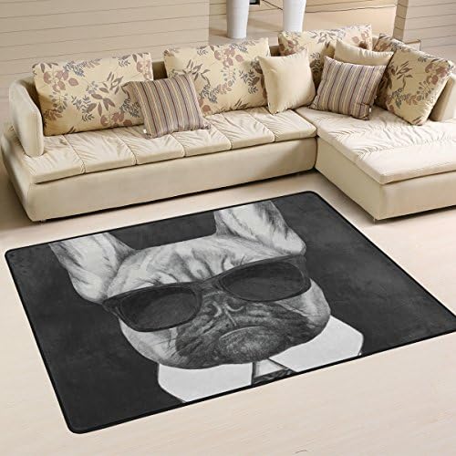 Yibaihe Lightweight Printed Area Rug Carpet Decorative Contemporary Cool Bulldog Water-Repellent Fade Resistant For Living Room Bedroom 91 x 61 cm(3' x 2')
