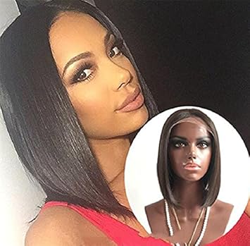 Amazon Com Short Synthetic Wig Straight Black Lace Front Wigs