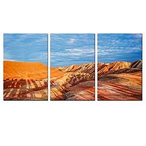 3 Panel Canvas Wall Art Desert Gobi Blue Sky Canvas Prints Painting Wall Decor for Living Room Wooden Framed Home Decorations - 16"x24" x 3 Panels