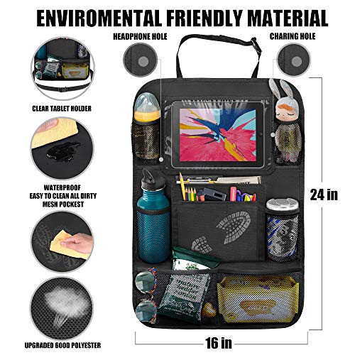 Anban Backseat Car Organizer, Kick Mats Back Seat Protector with 9 Storage Pockets + 10'' Tablet Holder Back Seat Organizer for Book Drink Toy Bottle, Travel Accessory for Kids and Toddlers(2 Pack)