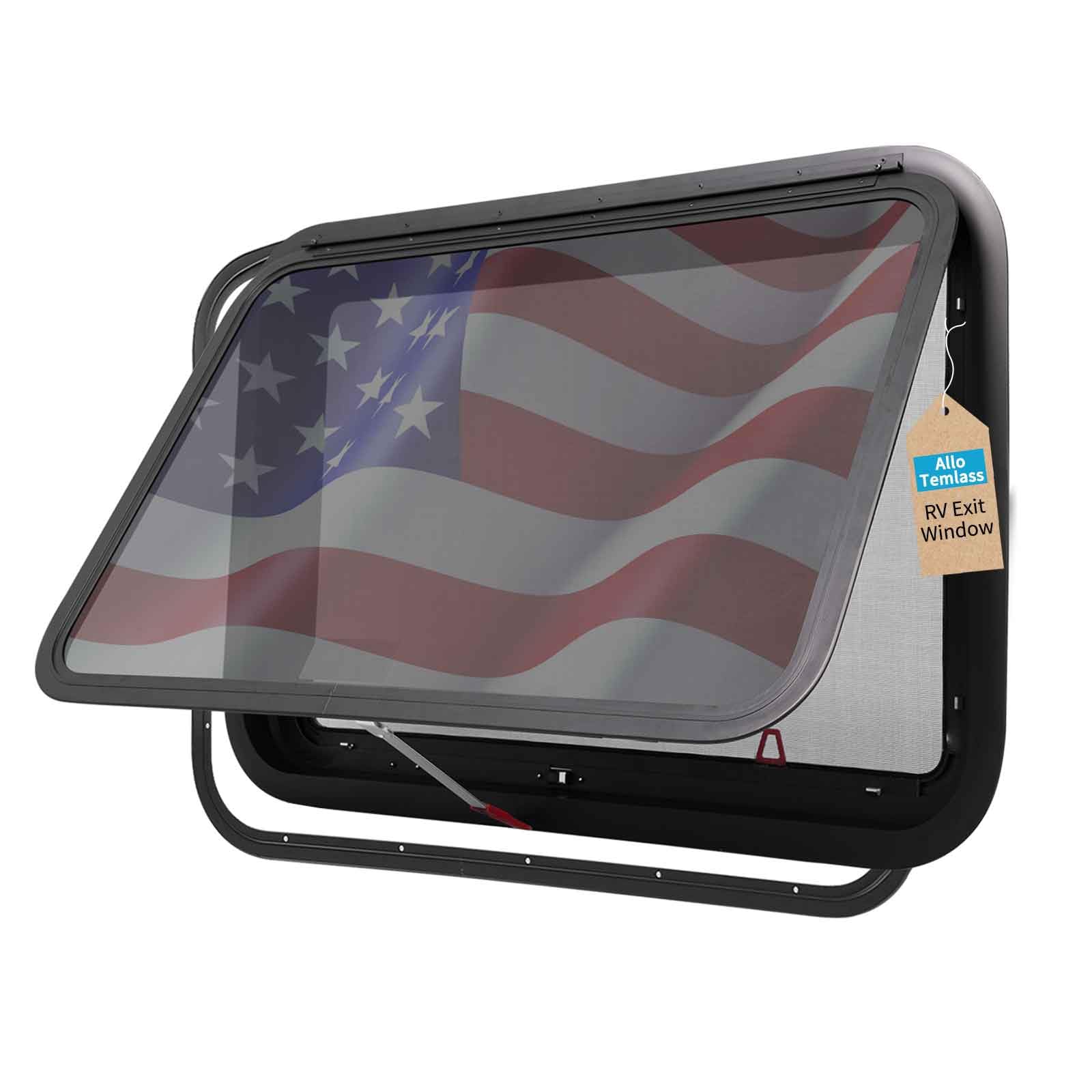 Photo 1 of AlloTemlass RV Exit Window, 36" W x 22" H Tinted Emergency Window with Net Screen and Trim Ring, DOT Approved, Fits 1-1/4" to 1-4/5" Wall Thickness, Easy Install for RVs and Trailers