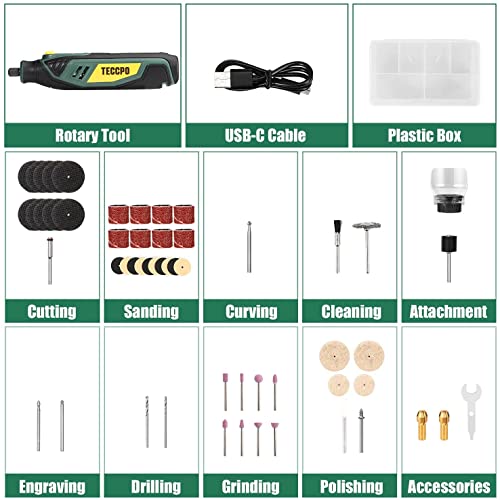 TECCPO Mini Cordless Rotary Tool Kit 4V with 53 Accessories, USB