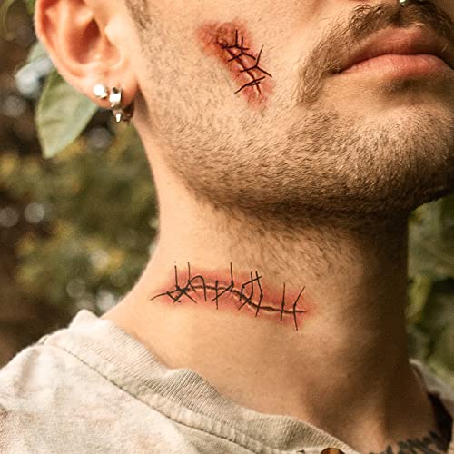 YEEECH Halloween Body Face Scar Realistic Temporary Tattoos Sticker Paper Waterproof for Fool's Day Fun Skin Color