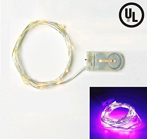 FEIDUN 10 Pack Fairy Micro Lights 1M 10 LEDs Button Cell Powered Silver Copper Waterproof Wire String Lights for Bedroom Party Decoration Bouquet Christmas Tree（3ft） (Purple)