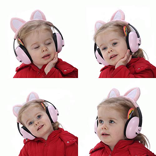 Baby Ear Protection Ear Muffs for 3 Months to 2+ Years Noise Reduction Hearing Protection for Infant and Toddlers with Cat Ear. (Pink)