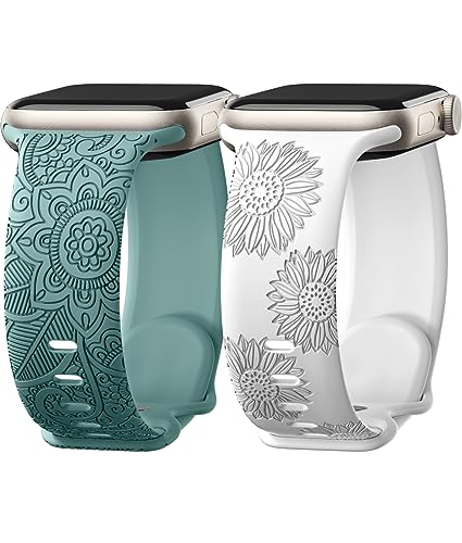 Odbeai Floral Engraved Band Compatible with Apple Watch Bands for Women 38mm 40mm 41mm 42mm 44mm 45mm 46mm 49mm,Soft Silicone Cute Sport Strap for iWatch Bands Women Series 11 10 9-1 SE Ultra1/2/3