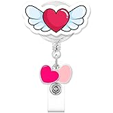 Funny Love Wings Badge Reel for ID Card, Cute Love Retractable Nurse Alligator Clip Badge Reel for Women, ID Name Tag Badge Holder for Office School Hospital Nurses Doctors Teachers