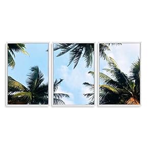 3 Piece Framed Canvas Wall Art for Living Room, Bedroom Vintage Tropical Palm Trees Canvas Prints for Modern Home Decoration Ready to Hang - 16"x24"x3 Panels
