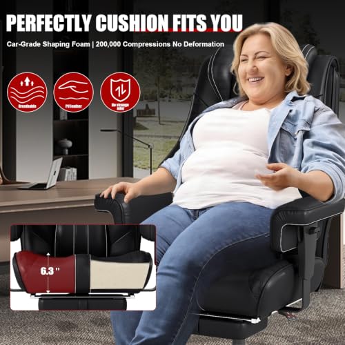 400 lbs Big and Tall Ergonomic Office Chair with Footrest,Computer Gaming Chair with Folding Armrest and Lumbar Support Adjustable Height,Wide Desk Chair with Wheels for Home Office (Black)
