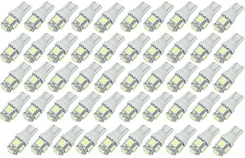 sQtar 5-SMD T10 W5W 147 152 158 159 161 184 192 193 LED Parking Light Side Dome Light Lamp Bulb for Car (White, 50-Pack)