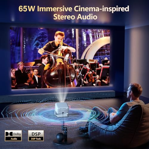 [3500-Ultra Bright/Official Apps Downloads/65W Dolby Audio/4K Support] Smart Outdoor Projector with WiFi and Bluetooth, Auto Focus, All-in-One Streaming Apps Proyector, 2026 Upgraded from Grey Model