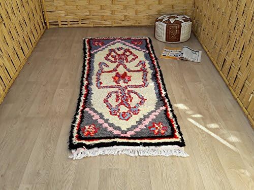 Boucherouite Rug Moroccan Azilal Handmade Berber Rugs Kilim Rug Teppich Tapis 6'3" x 2'4"