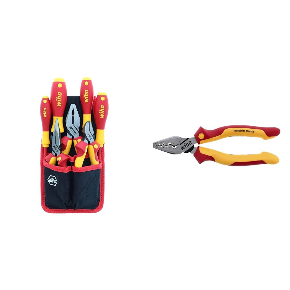 Wiha 32985 7 Piece Insulated Industrial Pliers/Cutters/Drivers Belt Set & 32945 7-Inch Insulated Industrial Crimping Pliers Image Wiha 32985 7 Piece Insulated Industrial Pliers/Cutters/Drivers Belt Set & 32945 7-Inch Insulated Industrial Crimping Pliers Image