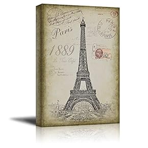 Sketching of The Eifel Tower with a Paris Themed Vintage Background - Canvas Art Home Art - 12x18 inches