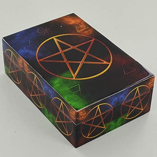 Prezents.com Pentagram Symbols Box Wooden Storage Container with Lid for Trinkets Jewellery Gothic Pagan Fantasy Gift
