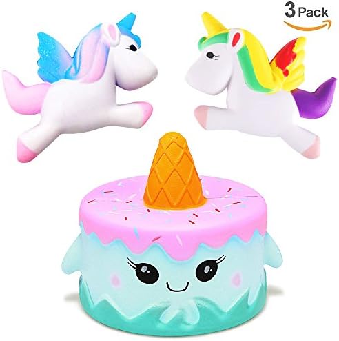 Slow Rising Jumbo Squishies Toys, Aisikasi 3 PCS Release anxiety Tress Reliever Toys, Kawaii Unicorn + Cake Squeeze Toys for Collection Gift, Decorative Props Large or Stress Relief