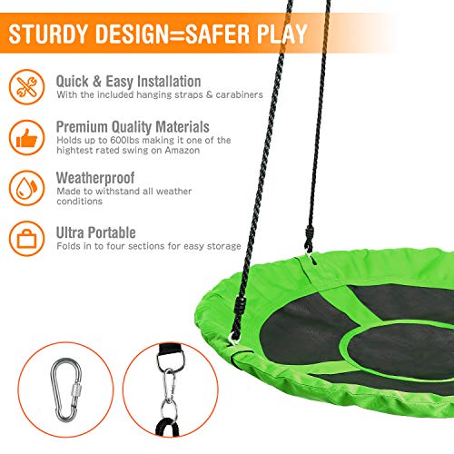 40" Saucer Tree Swing Set For Kids Adjustable Hanging Ropes With Straps For Outdoor Indoor Backyard Playground Flying Saucer Waterproof Saucer Accessories Included, 2 Years Warranty(Green) - Thumbnail 3